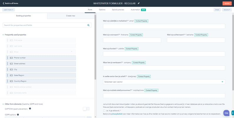 Formulier aanmaken HubSpot 3