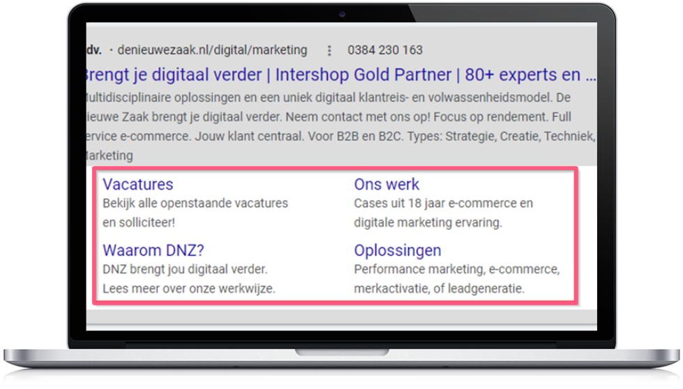 Blog CTR verbeteren in zoekmachines - Advertentie sitelink extensies
